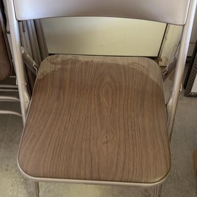 Set of 7 Metal Folding Chairs with Woodgrain Seats
