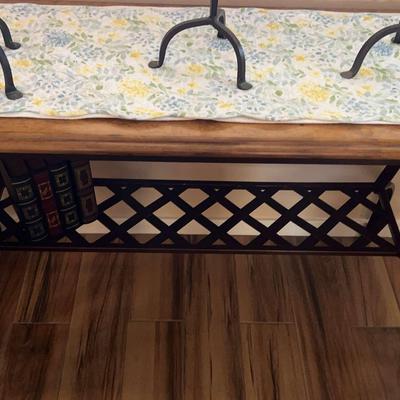 Decorative Console Table with Wrought Iron Base + Candle Holder Trio – Elegant Accent Set