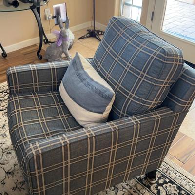 Modern Blue Plaid Accent Chair with Pillow