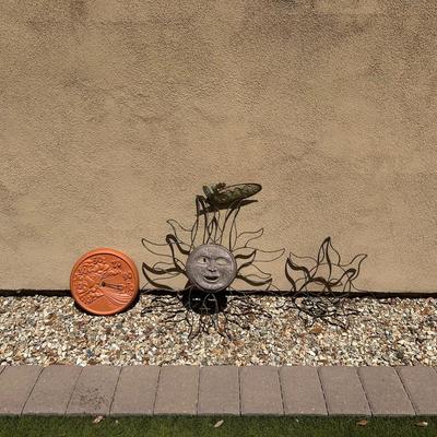 Outdoor Metal Sun Wall Art, Welcome Sign, and Garden Thermometer Bundle