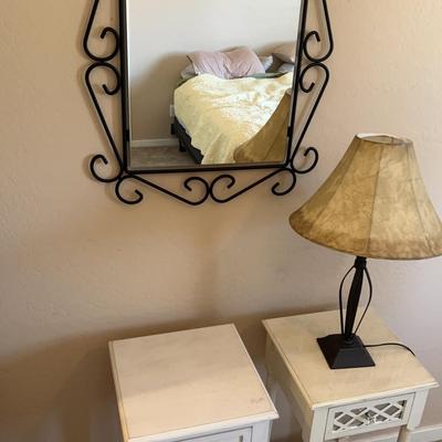 Vintage-Inspired Mirror & Side Table Set w/ Lamp