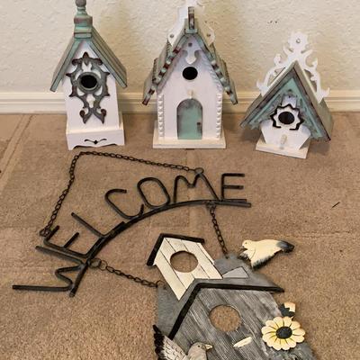 Decorative Birdhouses And Welcome Sign