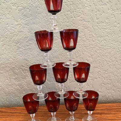 10 Vintage Crista D’Arques Ruby Red Cordial Glasses