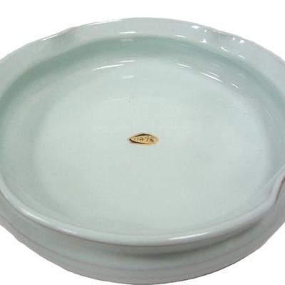 LOW JAPANESE POTTERY VASE WITH CELEDON GLAZE