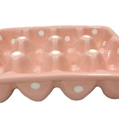 PINK POLKA DOT HEAVY CERAMIC EGG HOLDER