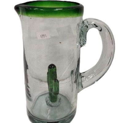 MEXICAN HAND BLOWN MARGARITA PITCHER WITH CACTUS