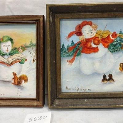 MINI ACRYLIC SNOW WOMEN PAINTINGS SIGNED HARRIET EGGERS