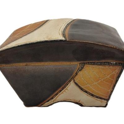signed studio pottery box. One colored in nick on rim