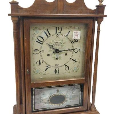 NEW ENGLAND PILLAR & SCROLL QUARTER HOUR WESTMINSTER 8 DAY CLOCK.  HAS MAINTENANCE HISTORY