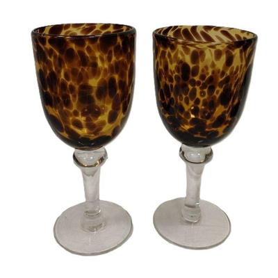 TWO TORTOISE SHELL AMBER WATER GOBLETS