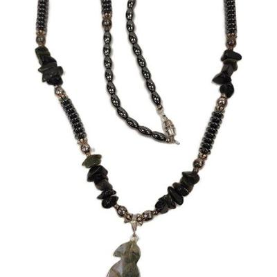 MOSS AGATE PENDANT ON MULTI STONE BEAD NECKLACE