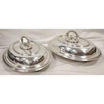 PAIR OF ANTIQUE ENGLISH SILVER PLATED VEGETABLE BOWLS