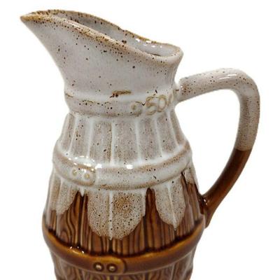 REVOL BROWN DRIP GLAZE STONEWARE BARREL PITCHER