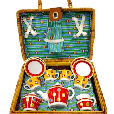 picnic basket with child's size tea set