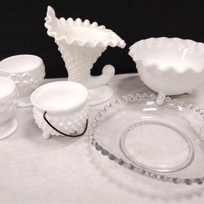 vintage milk glass and candlewick nappy
