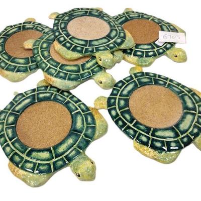 SET OF SIX MANGO MIKE CERAMIC TURTLE COASTERS