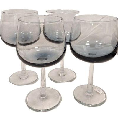 SET OF FOUR MODERN CLEAR AND BLUE GLASS WATER GOBLETS