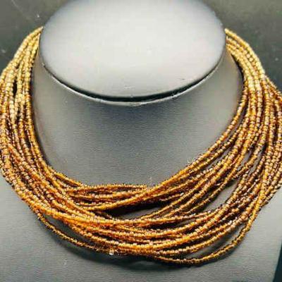 30” Honey Brown Multi Strand Seed Bead Necklace
