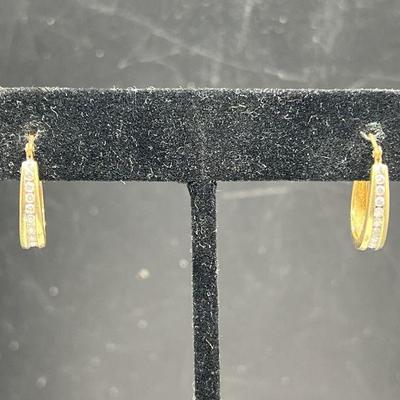 14KT Gold Hoop Earrings with Channel Set Diamonds
