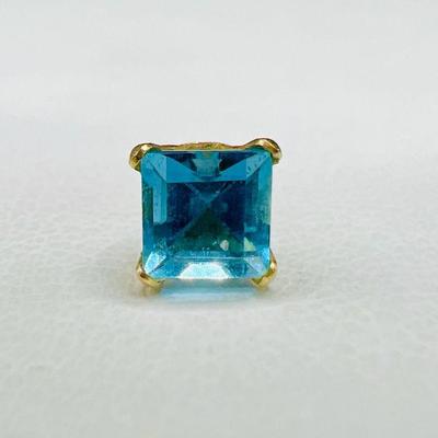 Single 14K Gold Earring with Princess Cut Blue Gemstone

