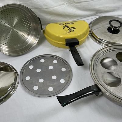 Mixed Vintage Cookware – Saladmaster Poacher Skillet, Steamer, ‘Good Morning’ Omelette Pan