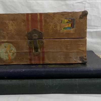 Vintage Doll Travel Trunk by Mason & Parker + Early 20th Century Atlases (Monarch & Collier’s)
