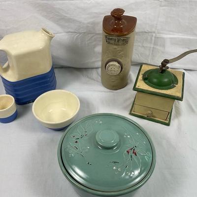 Vintage Home Goods Lot – Peugeot Coffee Mill, Stoneware Warmer, Monmouth & More