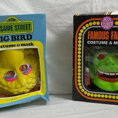 Vintage 1960-70s Ben Cooper ‘Famous Faces’ Monster Costume & Mask & SS Big Bird– Original Boxes