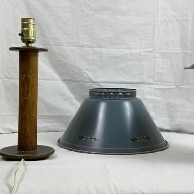 Lot of 4 Unique Vintage Lamps – Tole-Style Shade, Converted Glass Oil Lamp, Spool Lamp, and ‘Orient 