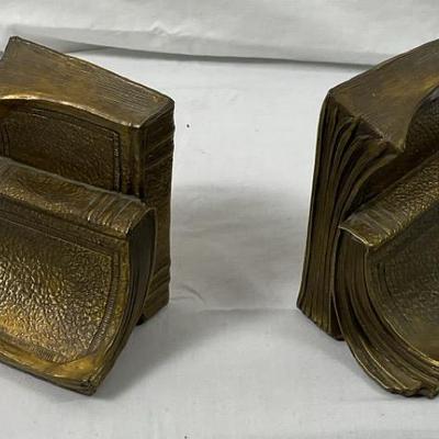 PM Craftsman ‘Twin Books’ Bronze Cast Metal Bookends – Detailed Stacked Books Design, Vintage