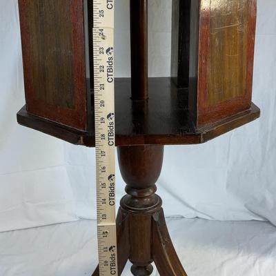 Vintage Octagonal Swivel End Table with Leather Inset – Barrister Style Wood Side Table with Storage