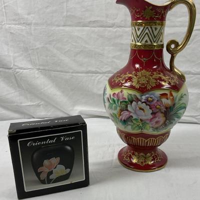 Vintage Limoges France Porcelain Vase & Boxed Oriental Bud Vase – Hand-Painted Floral Designs with G