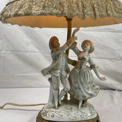 1940s-60s Boudoir Lamp – Porcelain Base with Romantic Couple