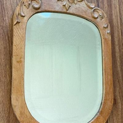 Antique Beveled Mirror with Hand-Carved Tiger Oak Frame – Rare Find!