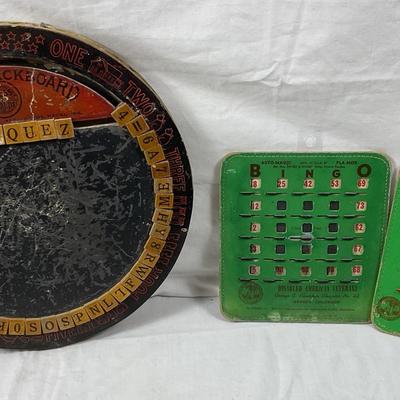 Vintage A.B.C. Blacke OAP Learning Toy and 1950s Pla-Mor Bingo Card with Disabled American Veterans 