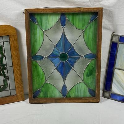 Assorted Vintage Stained Glass Suncatchers & Window Panels – Geometric, Colorful Designs