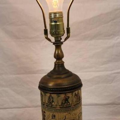 Vintage Brass Table Lamp with Old-World Map Wrap – 28" Tall Globe-Inspired Decor