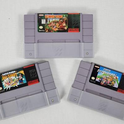 Super Mario All-Stars, Donkey Kong Country & Super Mario Kart SNES Cartridge Trio