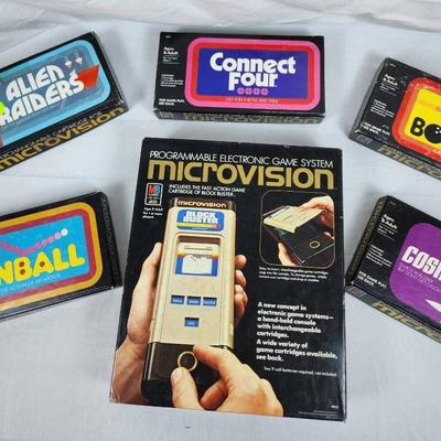 Milton Bradley Microvision Console & Games Lot – Includes Block Buster, Pinball, Alie