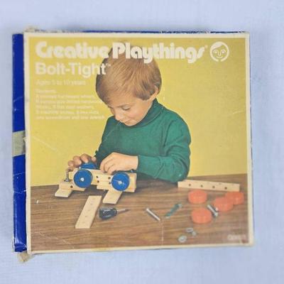 Vintage 1960s Creative Playthings “Bolt-Tight” Wooden Construction Toy Set – Complete STEM Building 