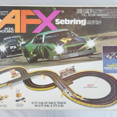 Vintage 1970s Aurora AFX Sebring HO Scale Slot Car Race Set – Flamethrower Cars, CCT Track, Russkit 