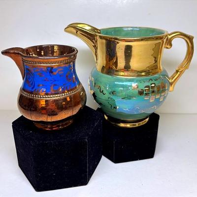 Antique Copper Creamer and Porcelain Creamer 