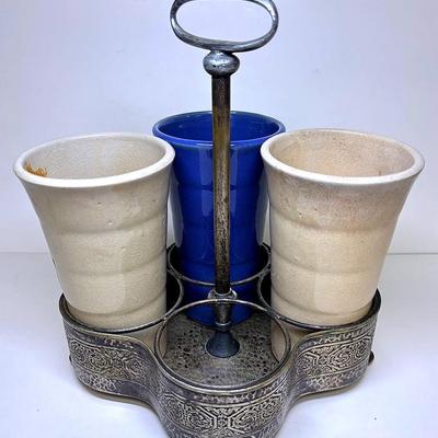 Vintage “Vernon Kilns” Beer Stein With Silver Caddy 