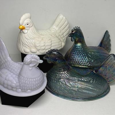 Vintage “Hen On Nest” Glass Lids Assortment 