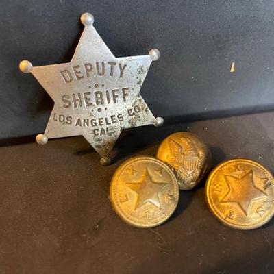 Post-Civil War Uniform Buttons & L.A. County Deputy Sheriff Badge