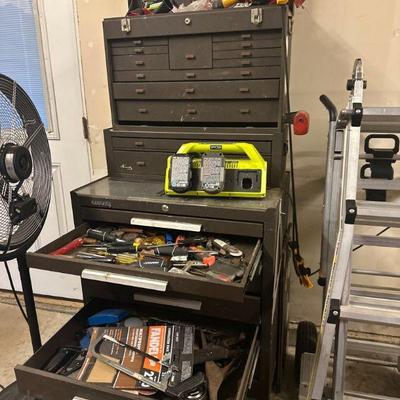 Garage full of tools & lawn care equipment