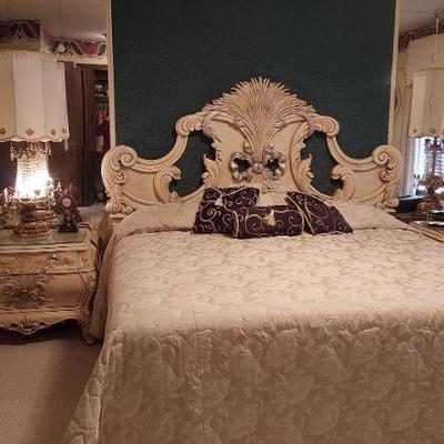King bed, so lovely, but hard to describe with matching dresser and nightstands