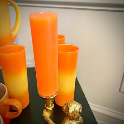 Vintage and newer orange serveware and decor