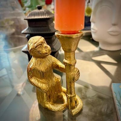 Brass monkey candleholder