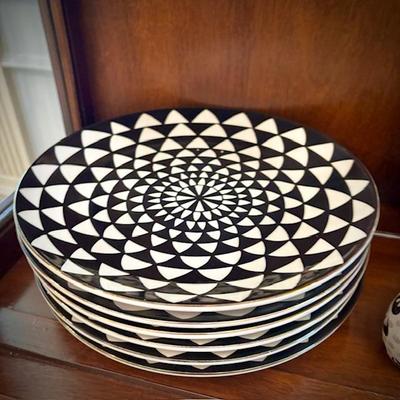 Black and white china, including Thyme & Table dishes
